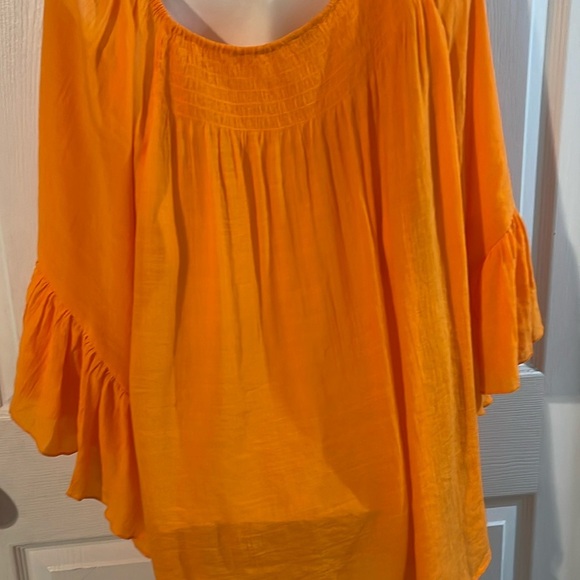 Cato Bright Orange Ruffle Sleeve Blouse - Picture 4 of 7
